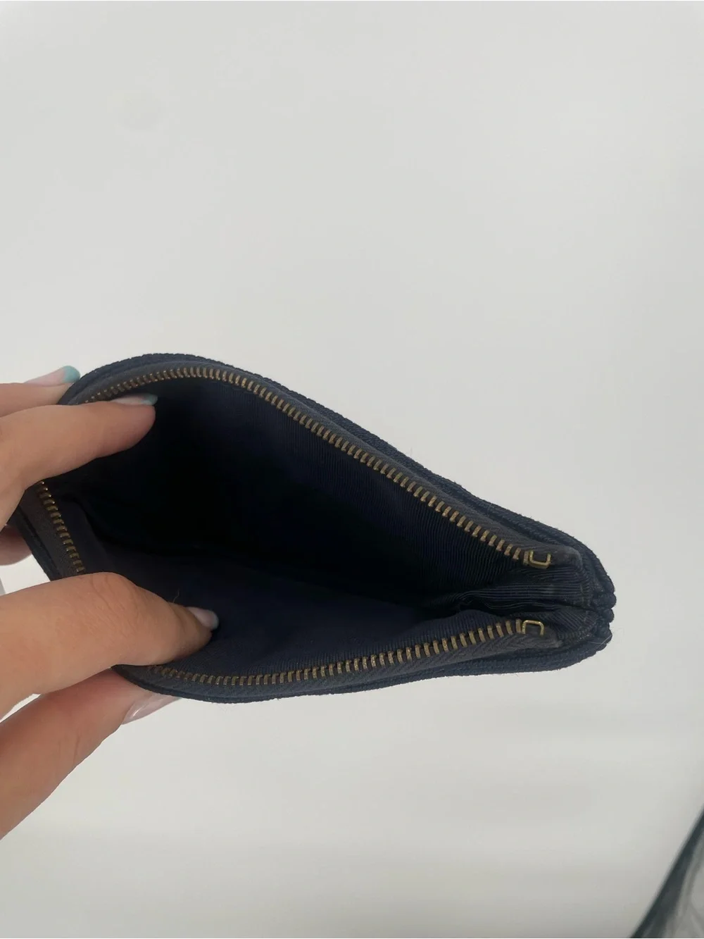 Navy Blue 1940s Textured Small Zip Pouch Clear Lucite Charm Metal Zip Clutch